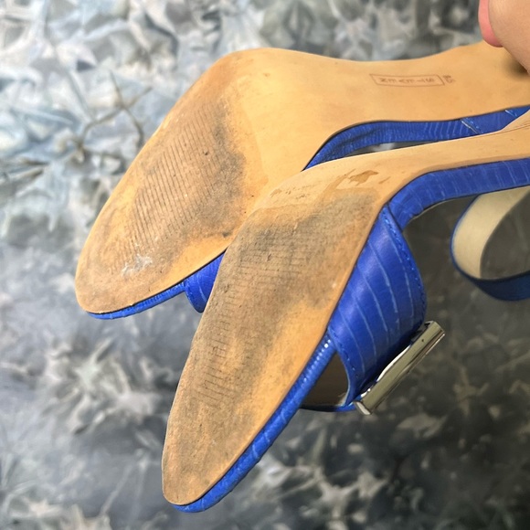 Steven Steve Madden Ankle Strep Blue Leather Snakeskin print Heels 8.5 - Picture 10 of 11